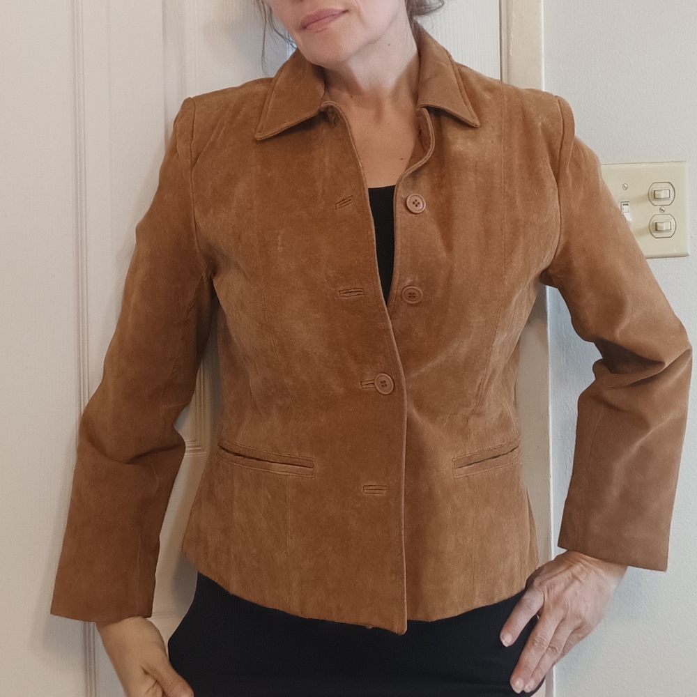 Kathy Ireland Tan Suede Blazer (Real Leather)